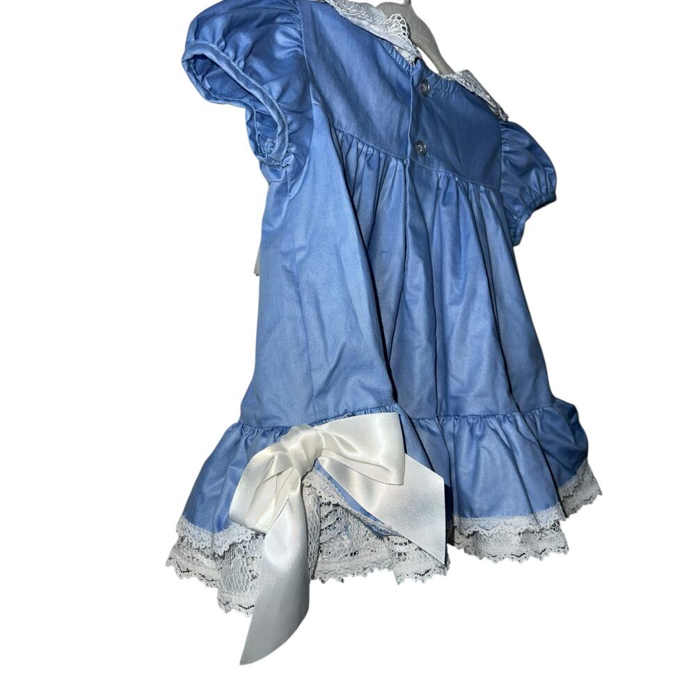 Vintage rare editions blue and white ruffles frilly lace baby girl dress 6/9mos - Picture 6 of 7